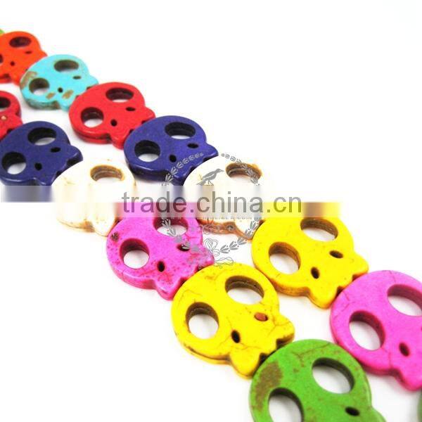 1 string 15inch 19x21mm vintage mix color dyeing turquoise skull faces Halloween large unique beads 3010013