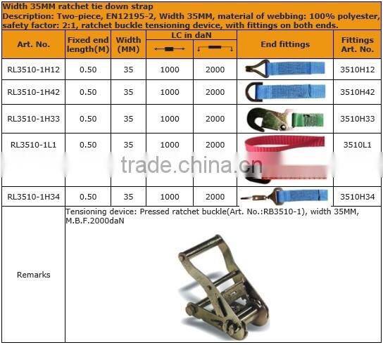 width 35mm ratchet tie down strap;elastic tie down strap;binding ladder strap