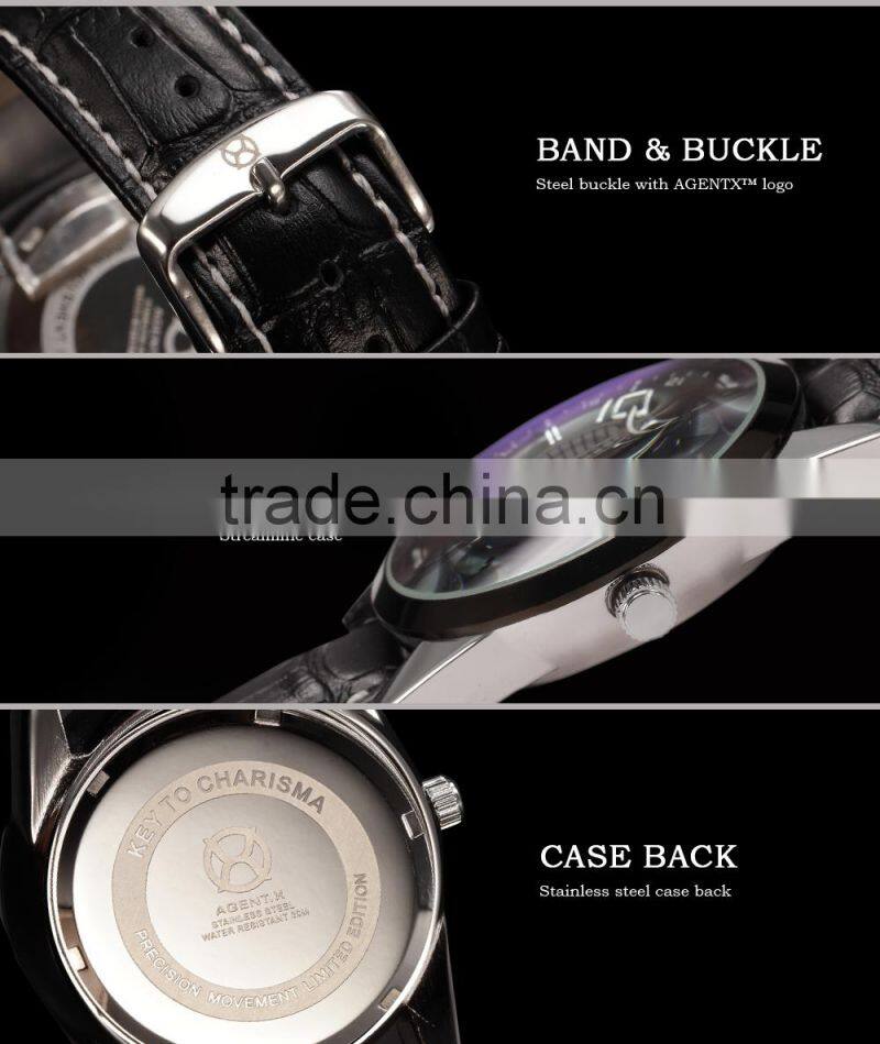 AGENTX Men's Japan Quartz High Quality Soft Genuine Leather Band Watch