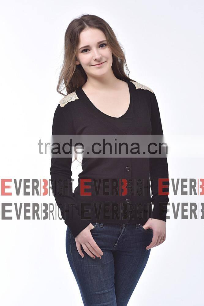 latest design female sweater black button cardigan