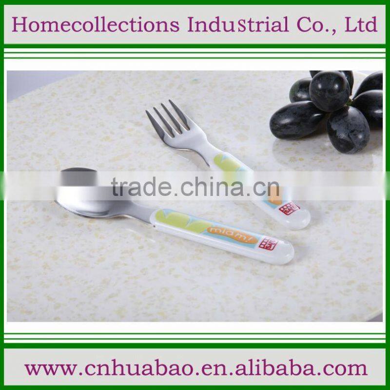 SS 430 baby cutlery set with ABS handle, custom design handle decal, china top ten selling products