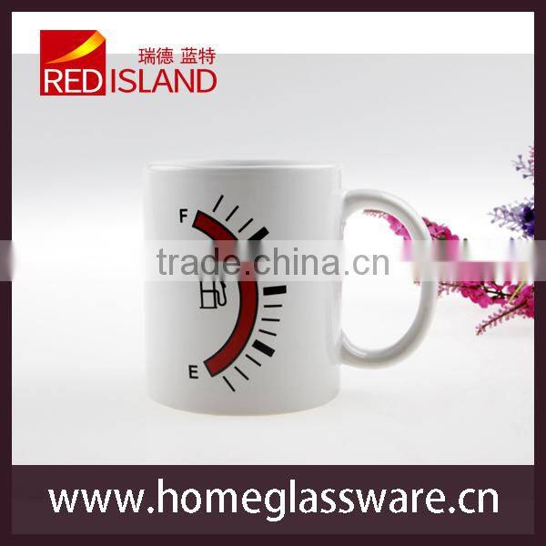 Coffee Mug Color Changing basd on hot/cold Fuel Gauge White Ceramic