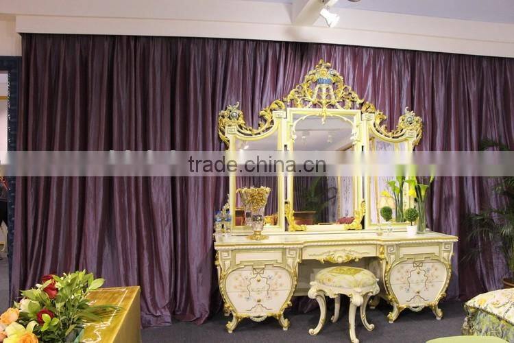 Sky Blue with Gold Trim Children Dresser Table and Mirror Set, Elegant Bedroom Furniture with Hand Painting