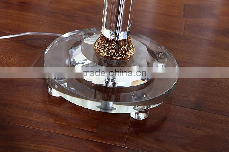 Four heads golden plated metal clear K9 crystal floor lamp with white color lampshade