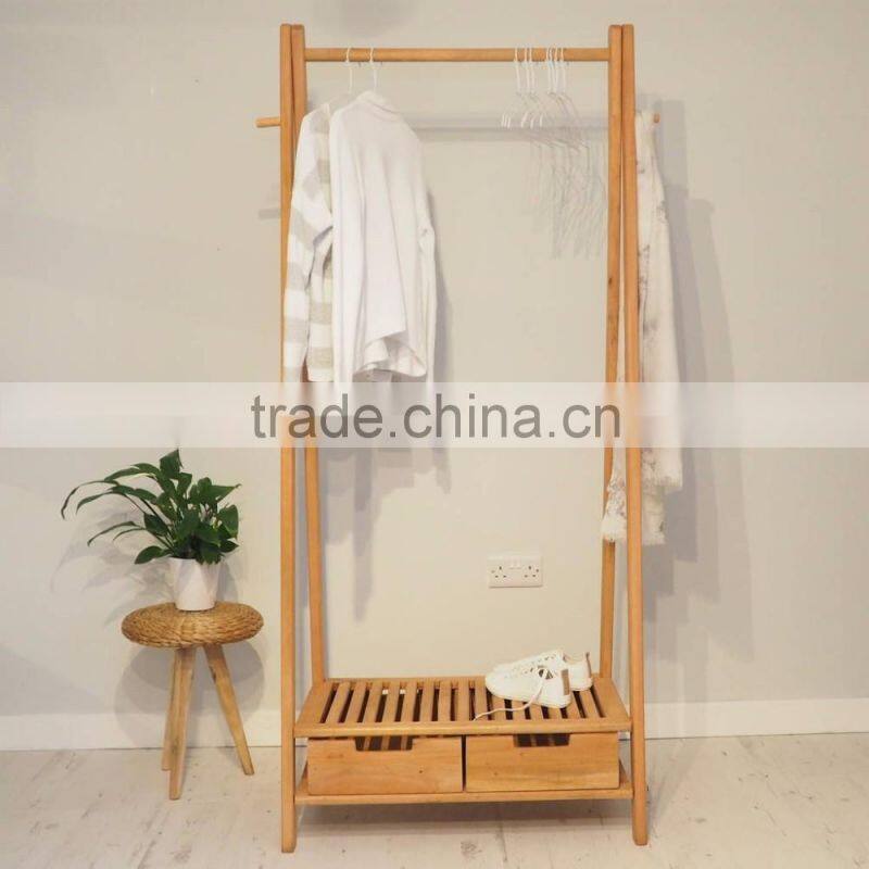 Solid wood Clothes Rack Wooden Storage Shelf Clothes Tree Stand