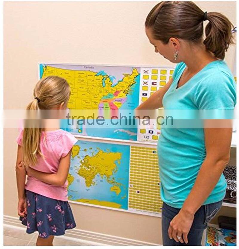 Set of World and US Travel Tracker Maps Scratch Off Places You Visit