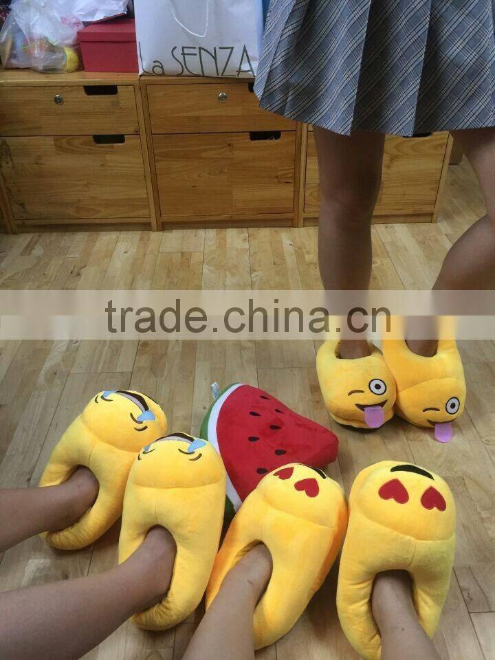 Indoor Embroiderey Plush Cotton Fabric Sunglasses Emoji Slipper