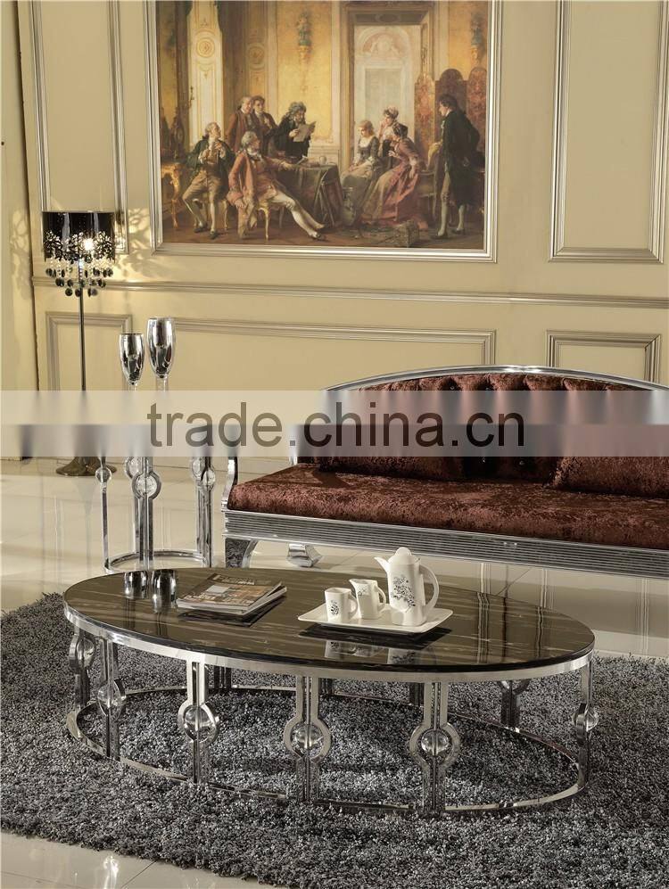 New design round marble top silver hotel/living room furniture side/corner table set