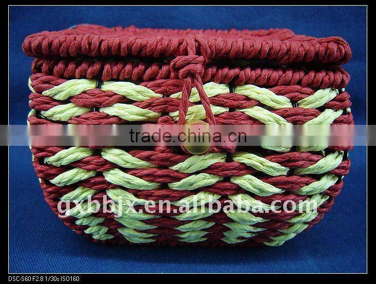 Red square paper rope woven iron frame present storage box