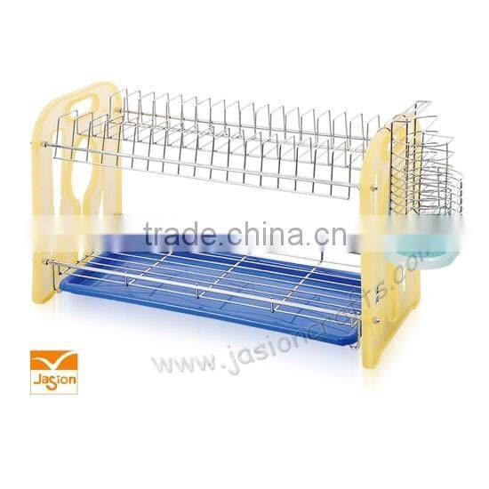 NEW CHROME 2 TIER RED DISH DRAINER PLATES UTENSIL CUTLERY GLASS RACK HOLDER