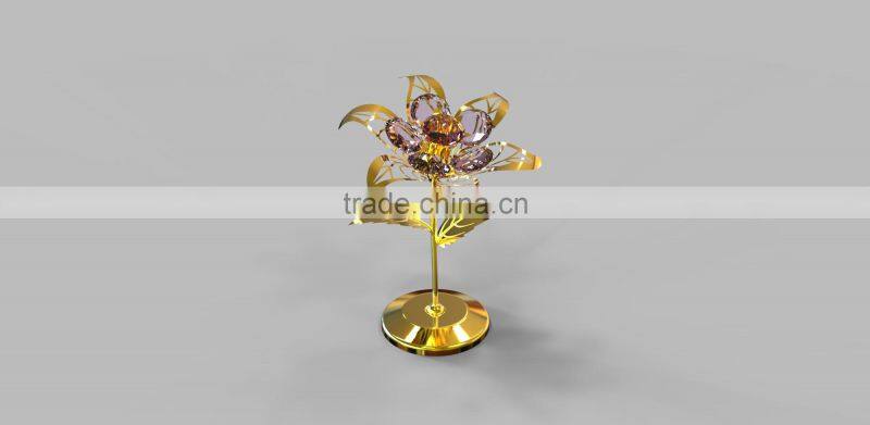 Luxury 24K Gold Plated decorative Red Crystals Flower for home decoration