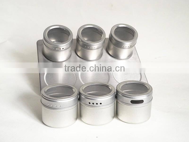 6 pcs spice herb use airtight magnet spice tin jar set with tray