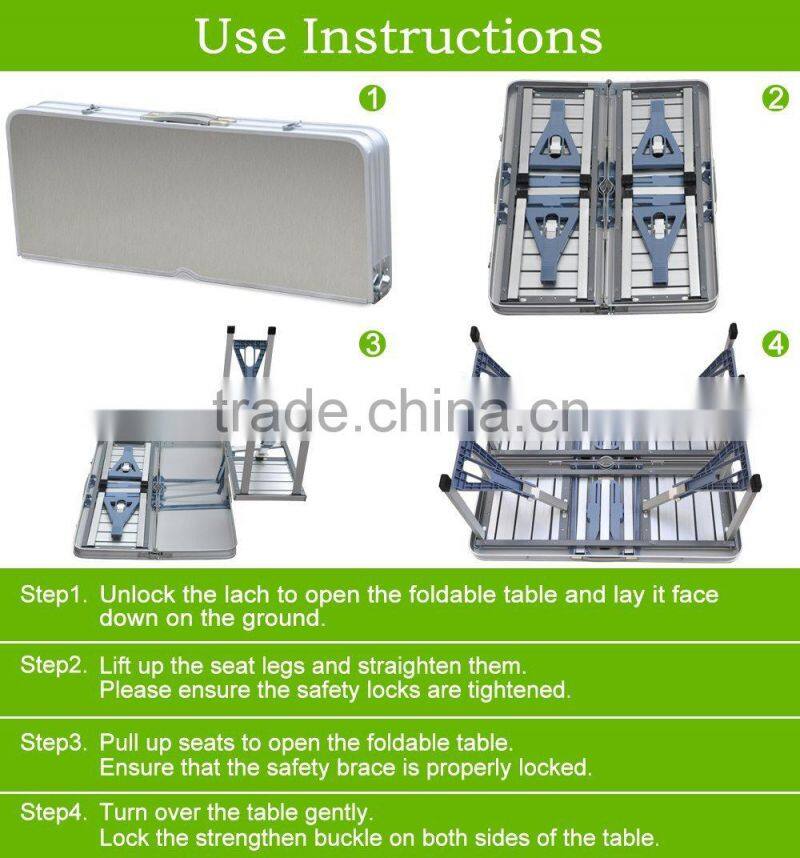Folding Picnic plasticTable and 4 seats/chairs/bench with Umbrella