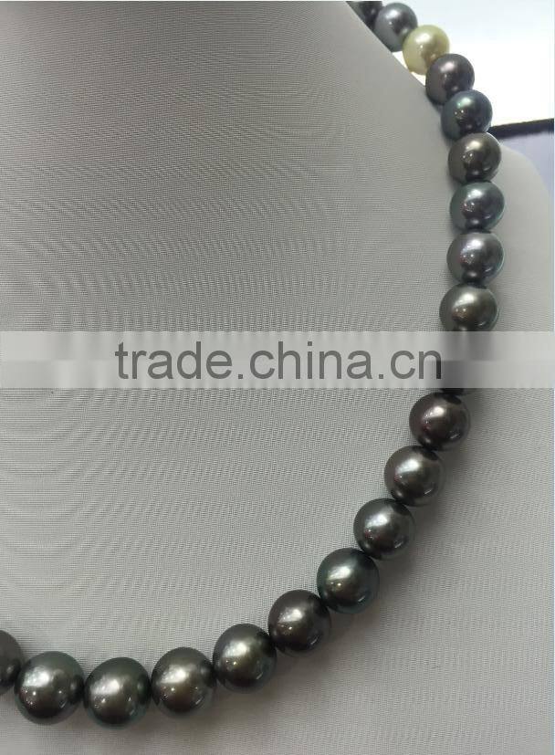 AA 10-11mm colorful South Sea Pearl with 14K Gold clasp necklace
