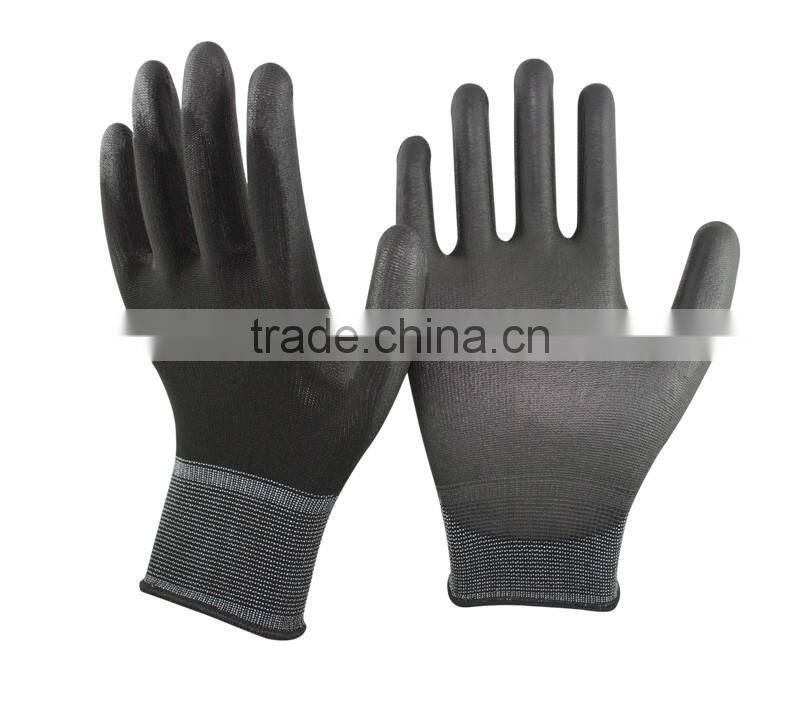 NMSAFETY 13 Gauge Nylon Liner Black PU Palm Coated Glove Stock Work Glove