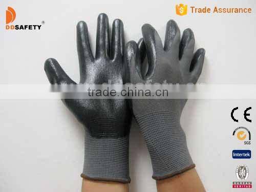 DDSAFETY 2017 Big Discount Luva Nitrilo Revestido Grey Nylon Shell Nitrile Coated Gloves