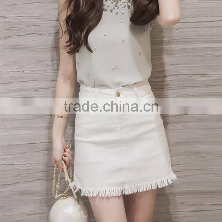 High quality denim mini short skirts women jeans white skinny