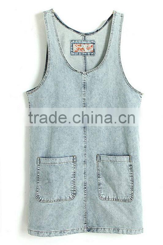 2015 summer sleeveless women's clothing garment apparel direct factory OEM/ODM manufacturing modern design blouse in jean
