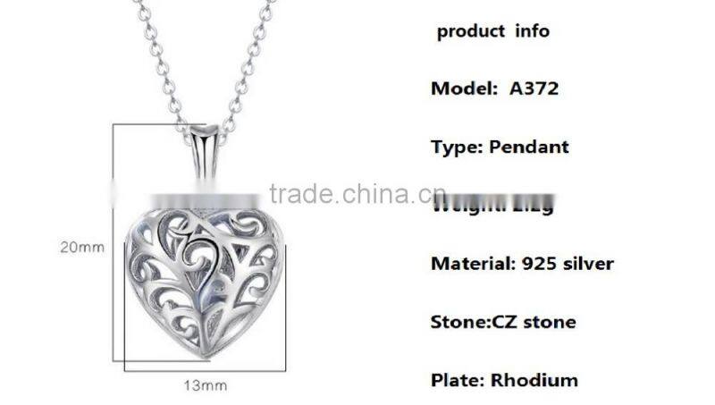2017 Elaborate Hollow Out Design 925 Sterling Silver jewelry Heart Shaped Pendant