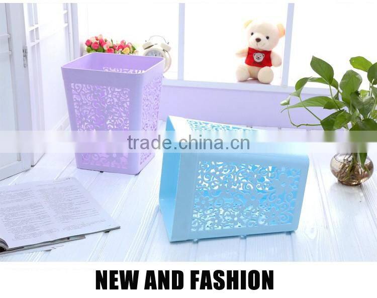 Flower design Trash can office square plastic waste bin in purple