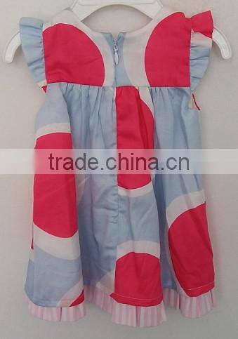 2016 baby girls light blue and red printed dress for summer