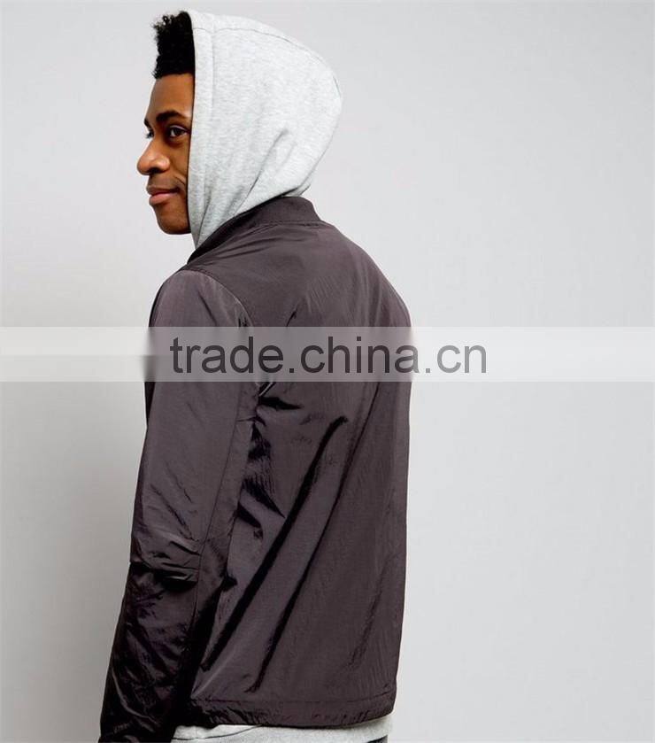 MGOO Pocket Sleeve High Shine Bomber Jacket Dark Grey 100%Polyester Thin Zip Up Autumn Coat