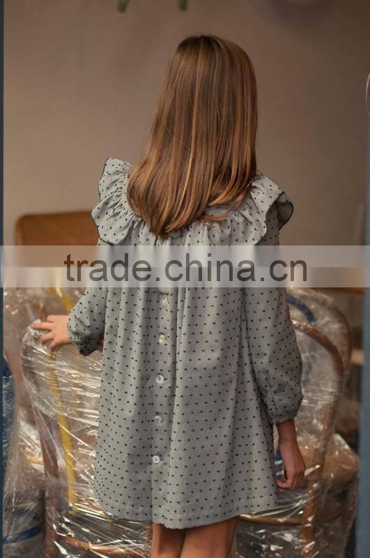 New Latest Design Kids Girls Dots Boutique Dresses Long Sleeve Cotton Ruffle Fashion Girls Dresses