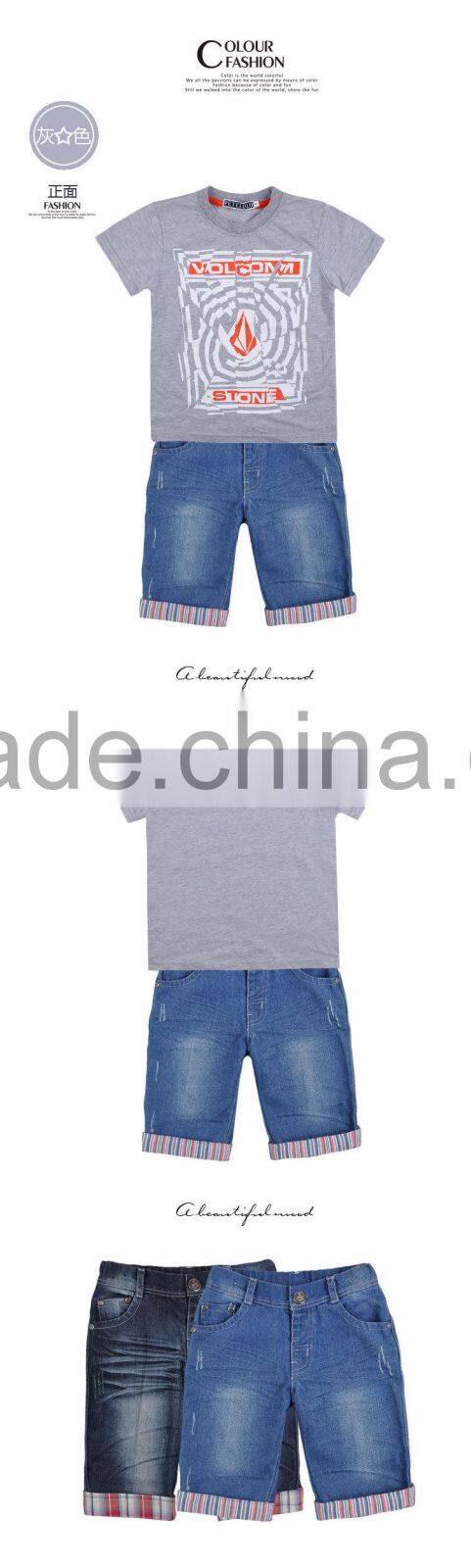 Hot sale children clothing set boy casual clothes suit(t-shirt+jean shorts)summer kid garment retail