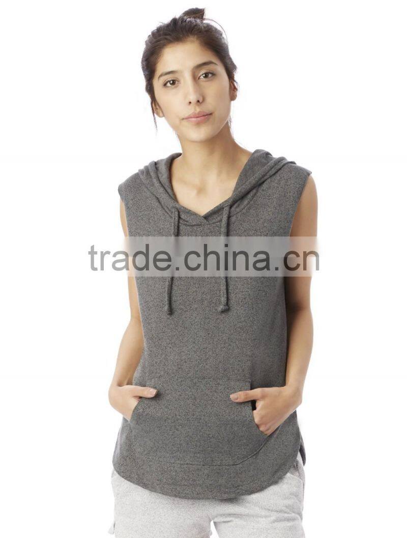 2016 ladies grey plain black oversized sleeveless pullover hoodies with hood