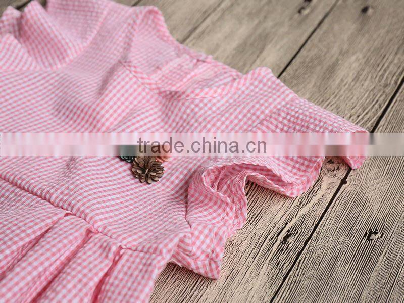 Girls Princess Dress Wholesale Baby Lovely Pink Seersucker Clothing Wear Girl Ruffle Party Dresses