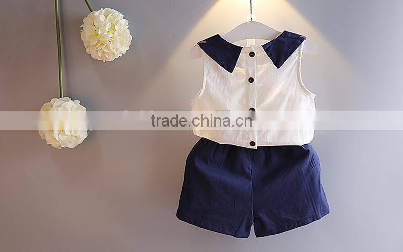 Wholesale Children Cotton and Linen Set Cute Girl Sleeveless Doll Shirt Shorts Two Piece