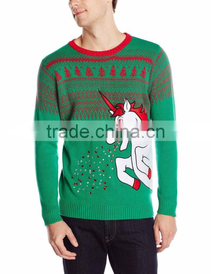 Men Green Sweater Unicorn Pattern Ugly Christmas Sweater Acrylic