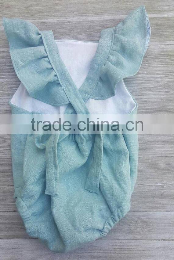 Boutique Summer Newborn Baby Clothes Solid Color Linen Frock Adjustable Wholesale Girl Romper