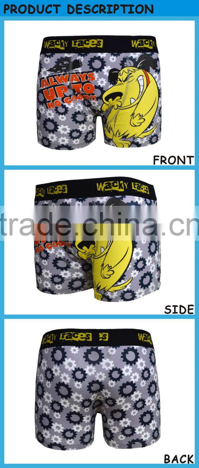 Plastisol Printed Cartoon Men's Spandex Cotton Underwear Boxer Briefs for Man