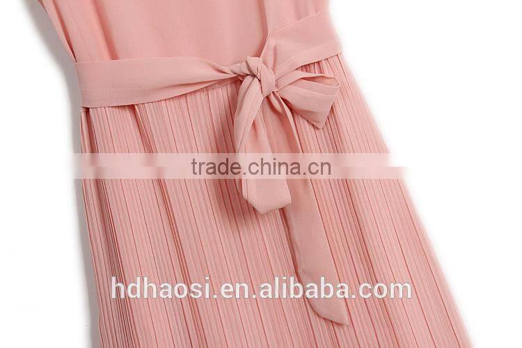 2016 Latest Designs women gender Summer Mint green Sleeveless Round neck women dress pleated Chiffon Vest dress for women