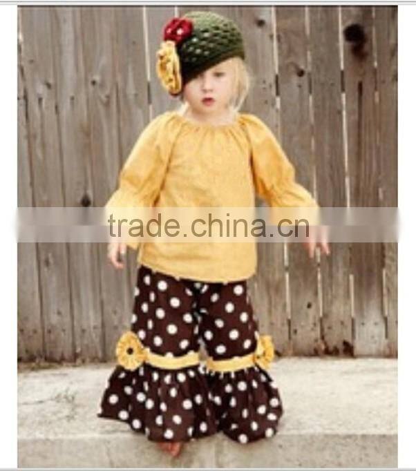 bulk wholesale kids clothing long sleeve orange ruffle top and polka dots pants wholesale children's boutique clothing