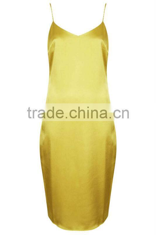 doublju wholesale clothing high quality satin pure yellow tank top