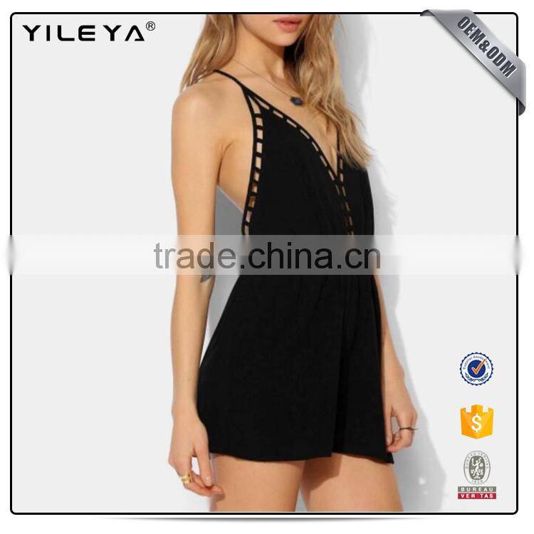Women Slip Nightwear Sexy Backless Black Spaghetti Strap V-Neck Sleeveless Romper