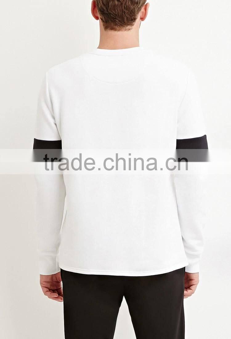 High Quality Black White Colorblocked Cotton-Blend Mens Collar Sweatshirt