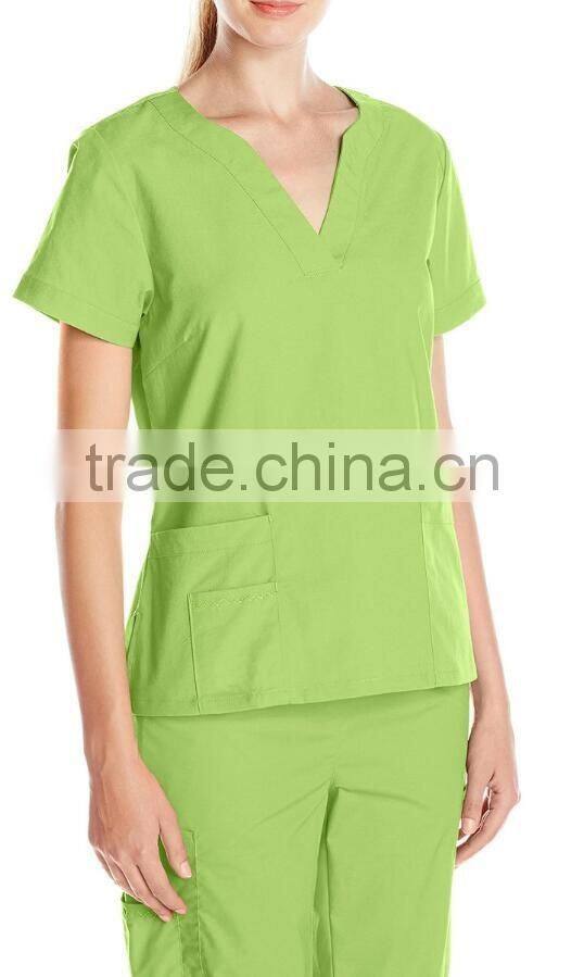women's V-Neck scrub top with 3 pockets scrub suit