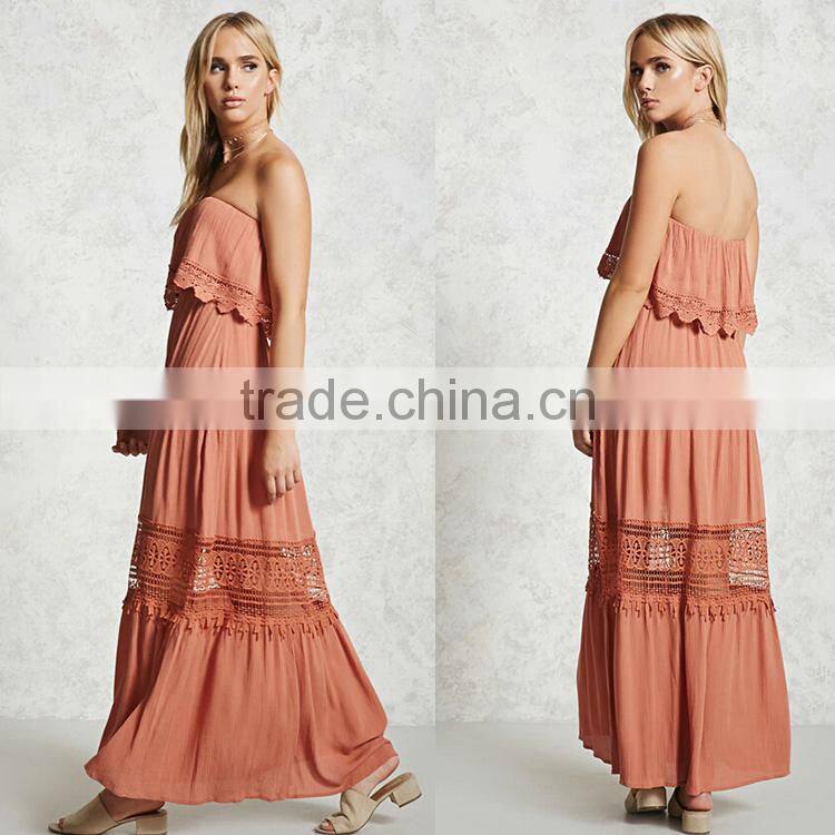 New style custom Hollow summer lace tube casual sexy one shoulder long women clothing dress