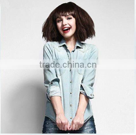 popular 100% Cotton Washed Denim Cowboy long sleeve shirt for women
