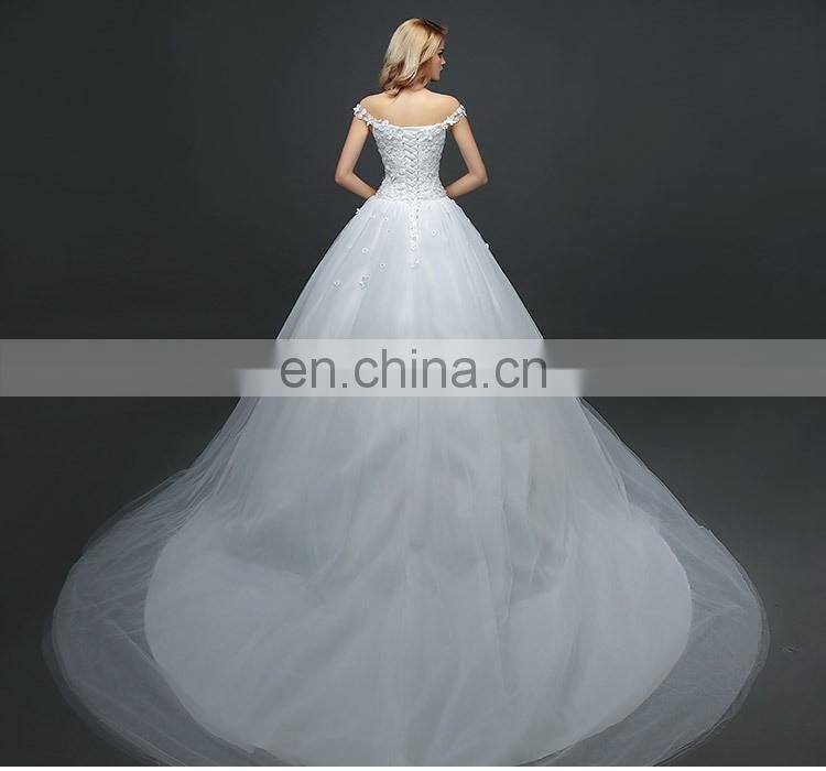 HS1610 Latest Applique Off Shoulder Long Train Bridal Gown Wedding Dress 2017