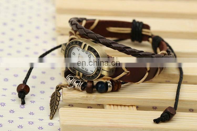 Wholesale Beaded Leather Bracelet Brown Leather Watch Bracelet For Women