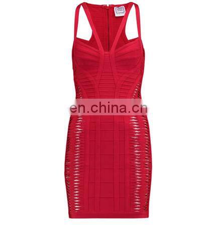 2017 HL Cutout Pleated Front Panels Red Delana bandage mini dress