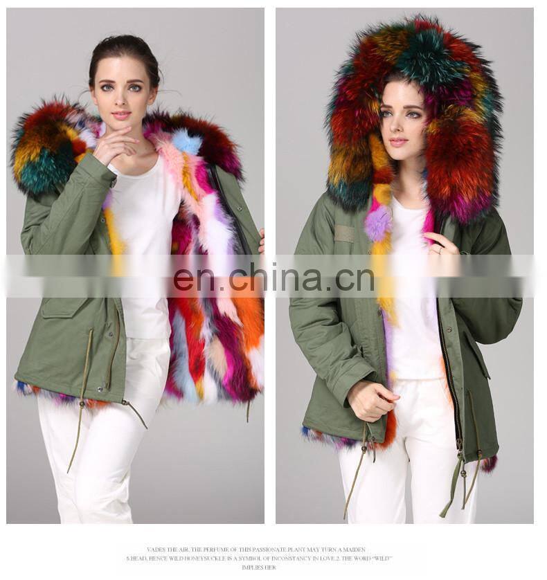 Hot Selling warm raccoon parka coat with fur hood snow real fur jackets
