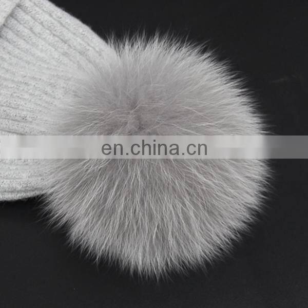 Autumn and winter warm large fox hair wool wool hat adult knitted hat