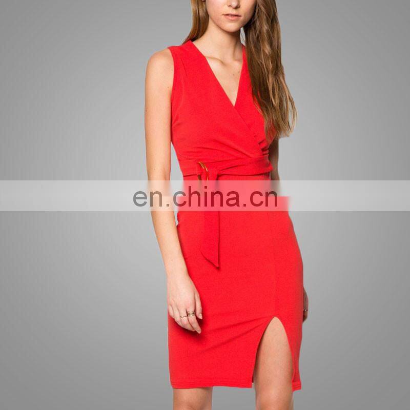 Elegant dress women summer red knee length bandage dress sexy pencil wiggle dress