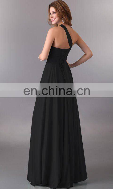 2015 New Arrivals Embroidery Beaded Elegant Black One Shoulder Designer Evening Dresses CL3120-1