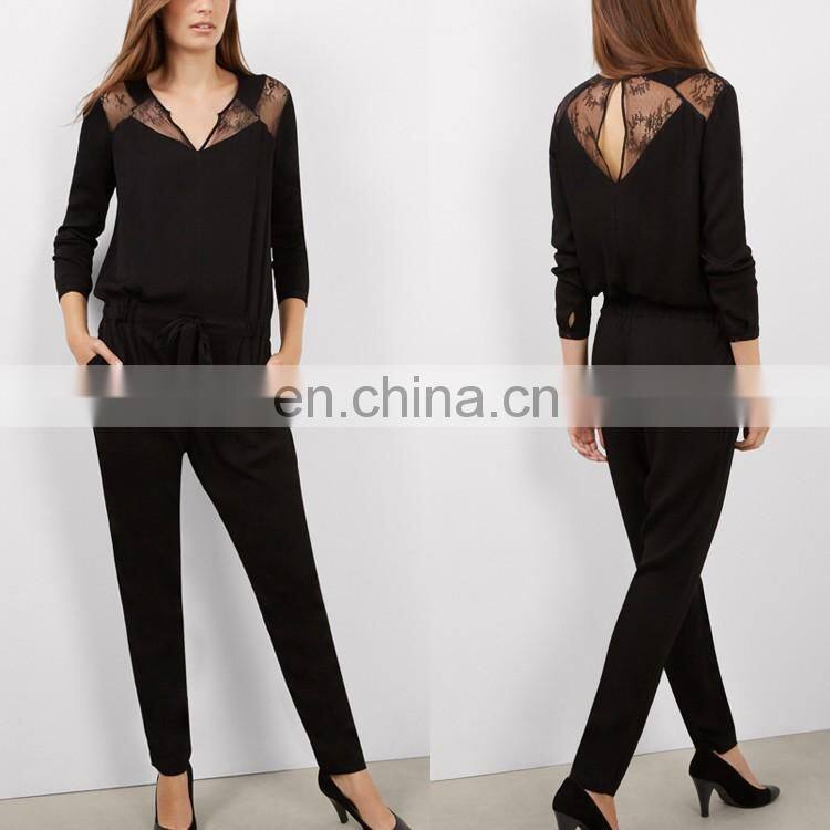 Ladies Office Wear Clothing Long Sleeve Black Jumpsuit For Women
